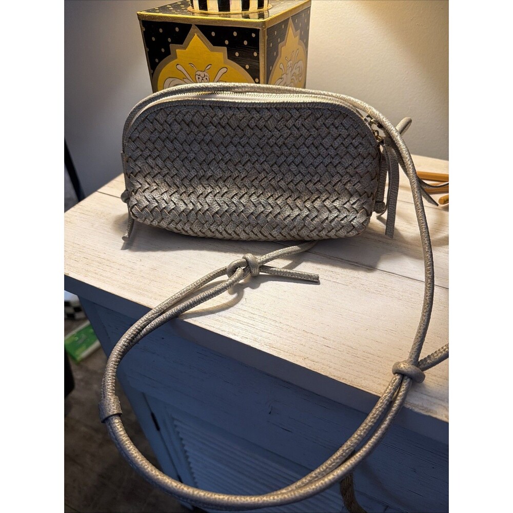 MADEWELL The Knotted Crossbody Bag in Woven Pewter 100% Leather Boho NEW